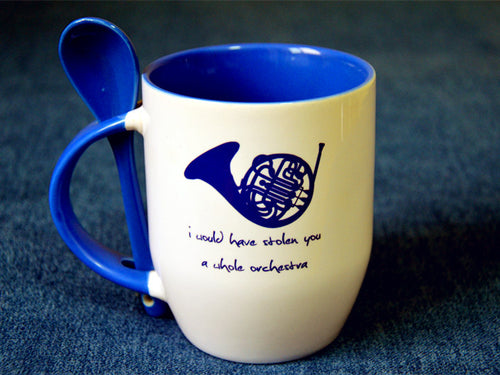 New Quality How I Met Your Mother Blue French Horn Ceramic Coffee Mug Cup With Spoon ---Loveful